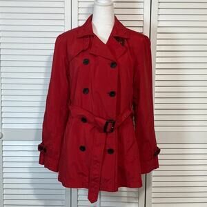Gallery Vintage Red Classic Trench Coat with Waist Belt Mid-Length M
